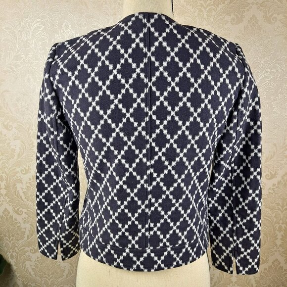 Ann Taylor Size 2P Black White Diamond Pattern Blazer Zip Front 2 Slip Pockets - Picture 6 of 12